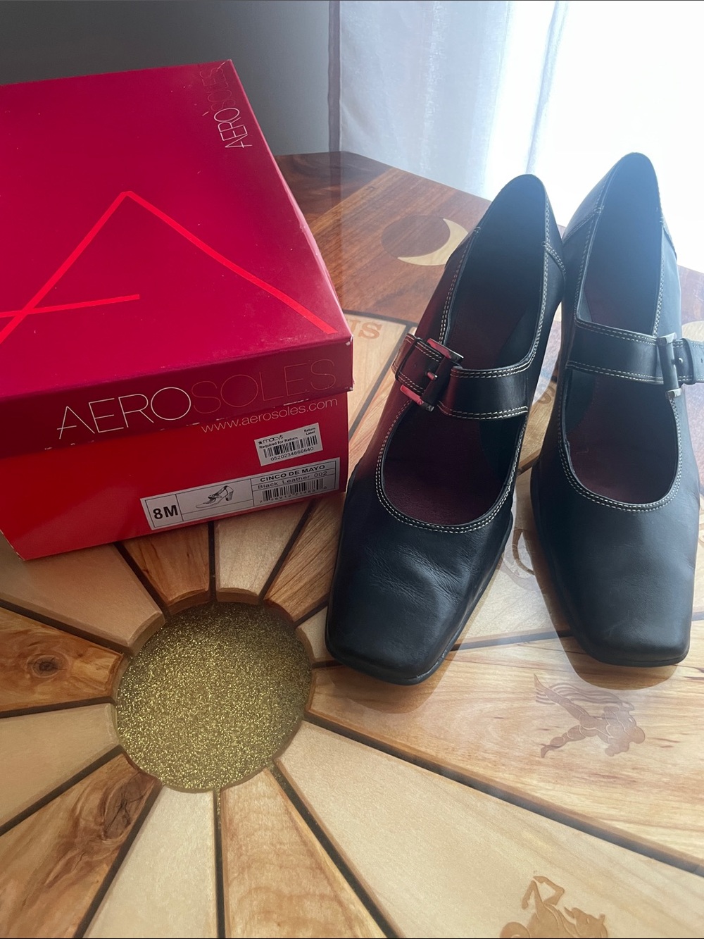 Aerosoles Square Toe Cinco De Mayo Leather Heel Mary Jane Strap Witchy Comfort